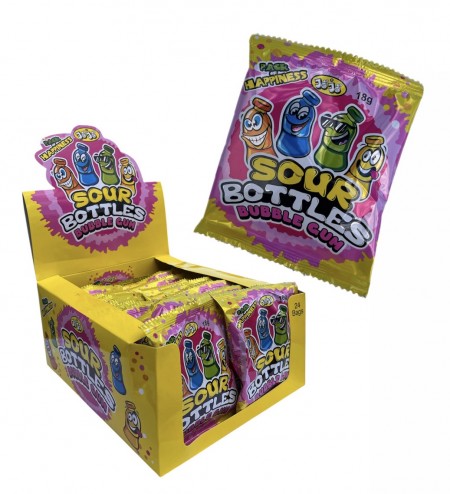 Sour bottles bubble gum 18g (24/1)